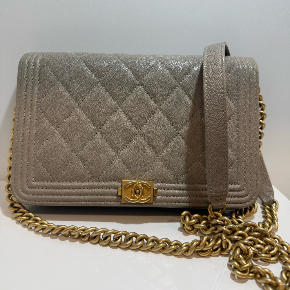Chanel Gray Caviar Leather Mini Boy Bag